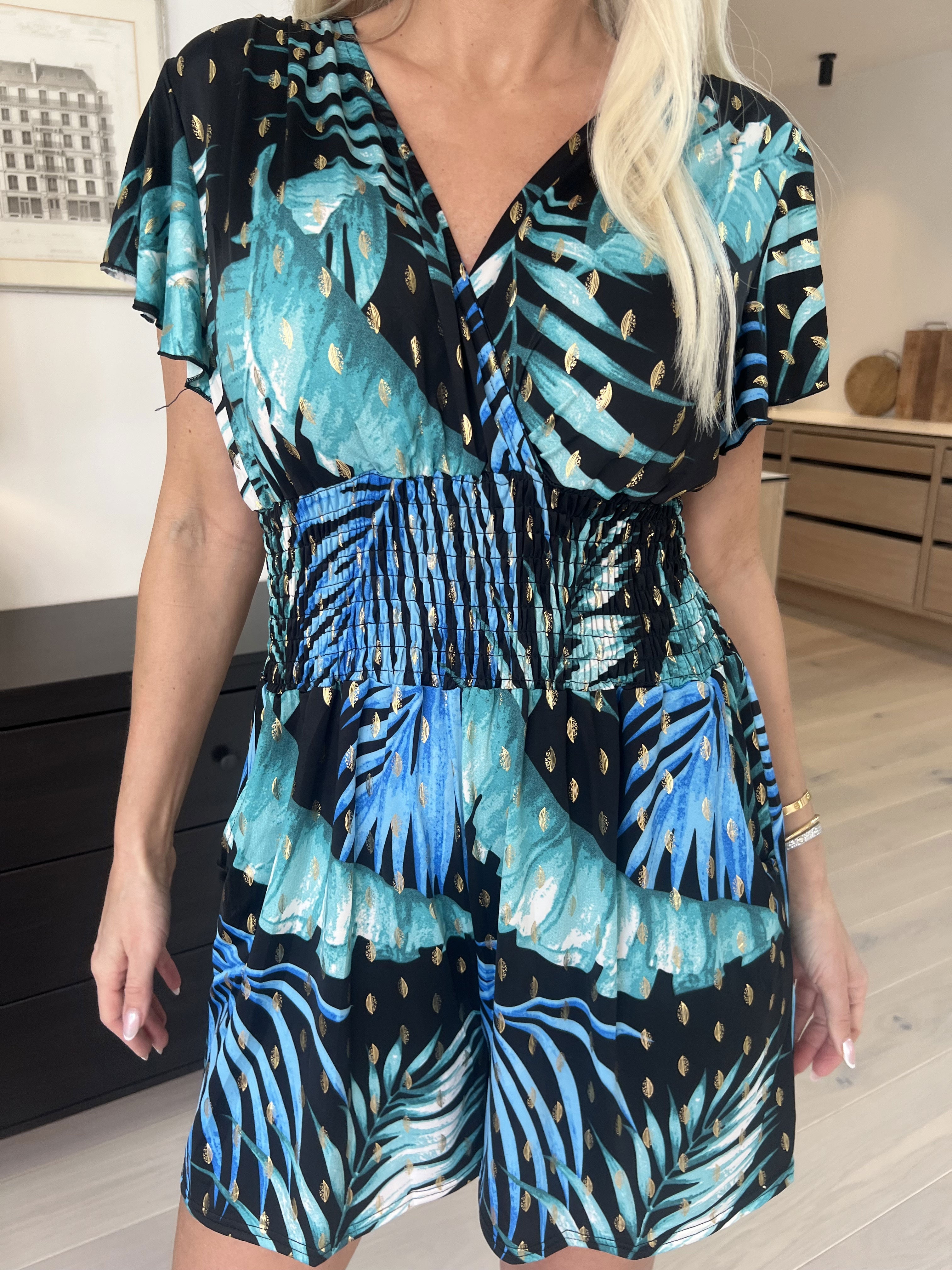 Pams Leaf Playsuit O/B - Mönstrad playsuit med resår